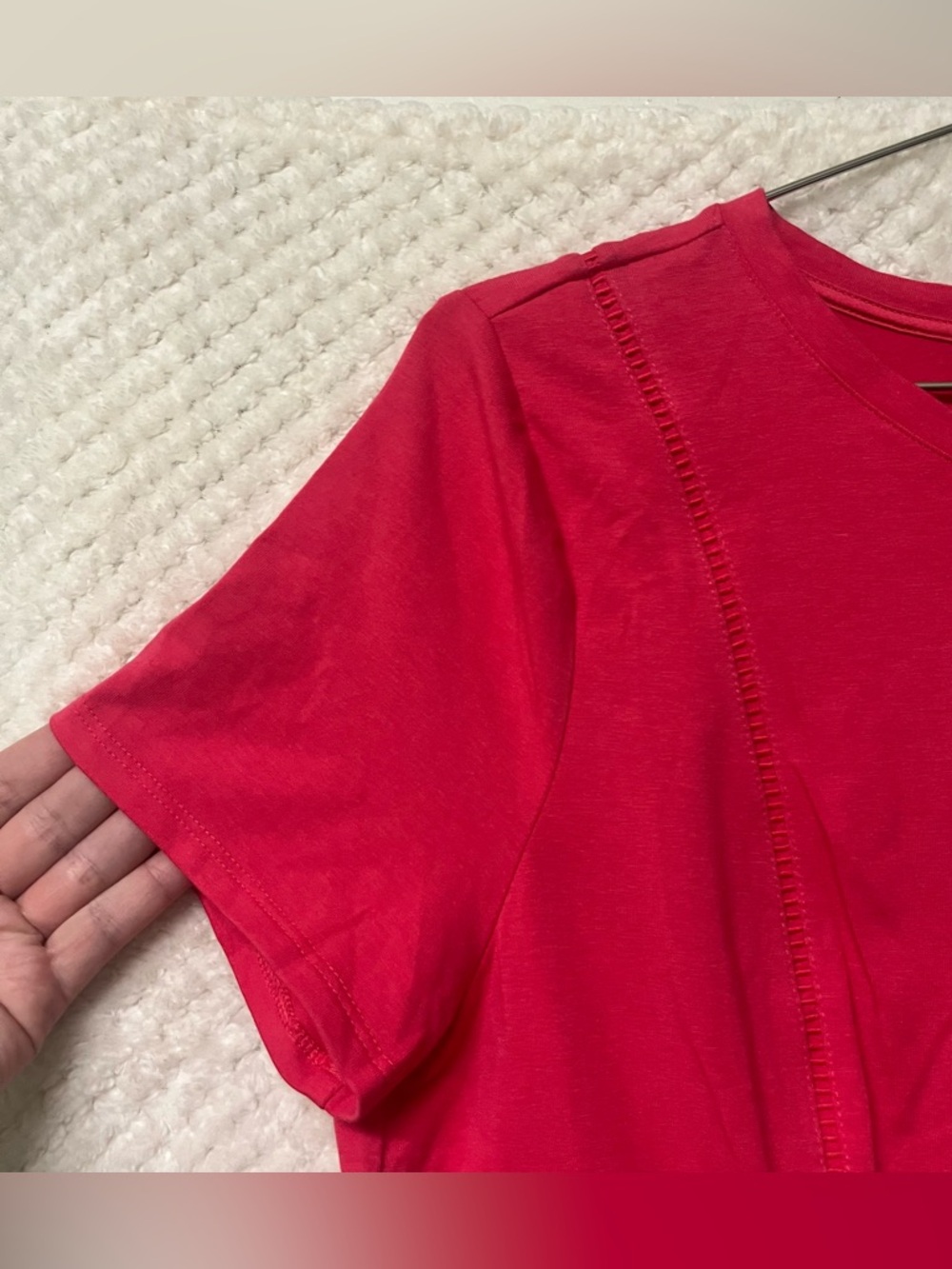 White House Black Market Top Short Sleeves Seam Details Bright Pink Womens Large - Picture 3 of 10